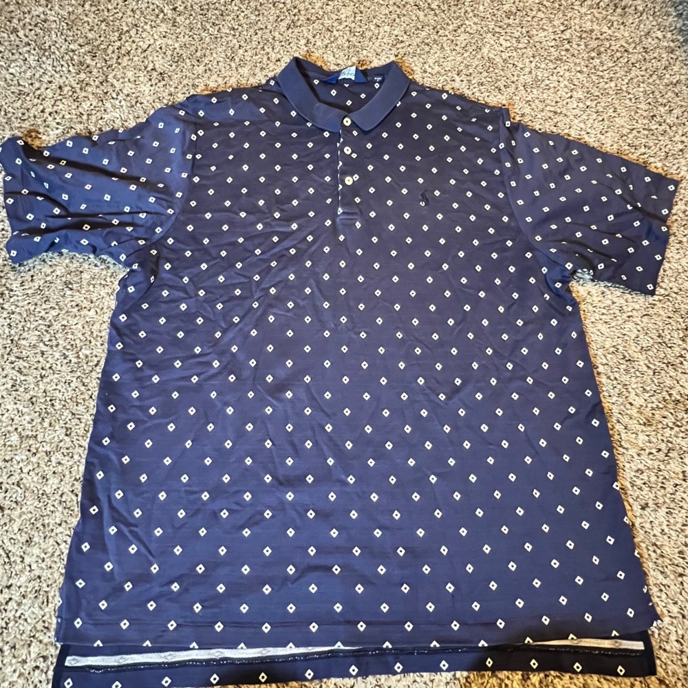 Polo Golf Ralph Lauren Mens XL Navy‎ Blue Diamond Print Pima Cotton Polo Shirt